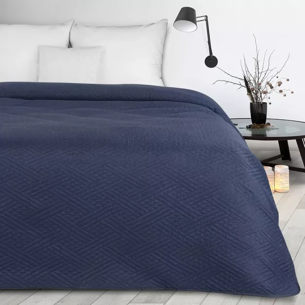 Narzuta 200x220 2x40x40 BONI 4 granatowa pikowana z mikrofibry geometryczny wzór