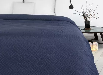 Narzuta 200x220 2x40x40 BONI 4 granatowa pikowana z mikrofibry geometryczny wzór