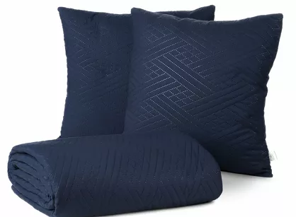 Narzuta 200x220 2x40x40 BONI 4 granatowa pikowana z mikrofibry geometryczny wzór