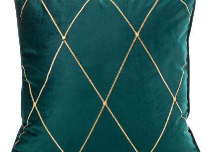 Poszewka welwetowa 45x45 MARGO Pierre Cardin ciemny turkus zdobiona złotym haftem w romby z wypustką na brzegach