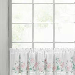 Zazdrostka gotowa w tunelu 150x30 ASTEJA biała z różowym wzorem kwiatów i bawełnianą koronką