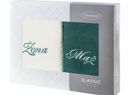 Komplet ręczników 2x70x140 MĄŻ ŻONA kremowe ciemna zieleń