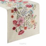 Bieżnik gobelinowy 45x140 1413 naturalny z nadrukiem kolorowych kwiatów - 5