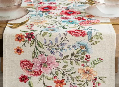Bieżnik gobelinowy 45x140 1413 naturalny z nadrukiem kolorowych kwiatów