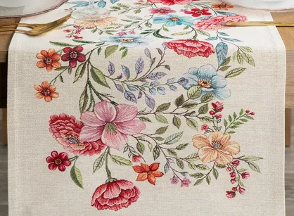 Bieżnik gobelinowy 45x140 1413 naturalny z nadrukiem kolorowych kwiatów