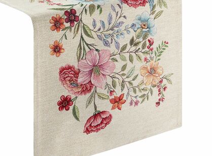 Bieżnik gobelinowy 45x140 1413 naturalny z nadrukiem kolorowych kwiatów