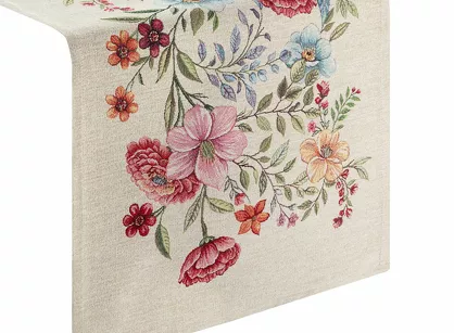 Bieżnik gobelinowy 45x140 1413 naturalny z nadrukiem kolorowych kwiatów