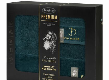 Komplet ręczników GAJA 3 Eva Minge ciemna zieleń z welwetową bordiurą sygnowaną logo projektantki