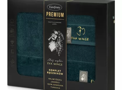 Komplet ręczników GAJA 3 Eva Minge ciemna zieleń z welwetową bordiurą sygnowaną logo projektantki