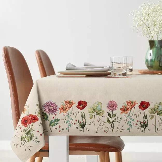 Obrus gobelinowy 140x180 1239 naturalny z wzorem kwiatów polnych