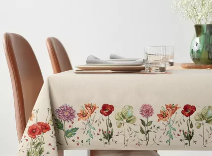 Obrus gobelinowy 140x180 1239 naturalny z wzorem kwiatów polnych