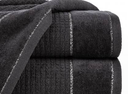 Ręcznik bawełniany 70x140 GLORY 2 czarny z welurową bordiurą przeszywaną srebrną nicią