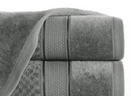 Ręcznik bawełniany 70x140 JESSI stalowy z fakturą krateczki i gładką welurową bordiurą