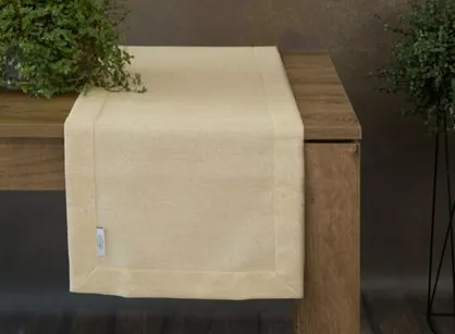 Bieżnik bawełniany 40x140 STELLA 1 złoty zdobiony kantą z wplecioną nicią złotą