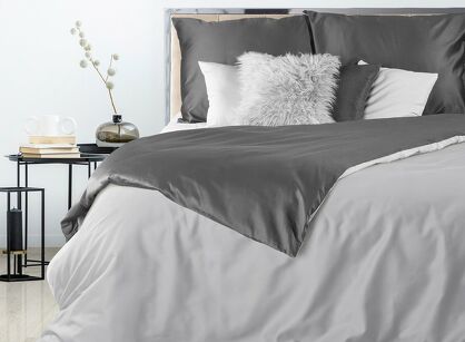 Pościel satynowa 180x200 NOVA 3 dwukolorowa gładka srebrna stalowa