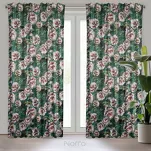 Zasłona na taśmie 140x270 PALMERA zielona z wzorem różowych kwiatów efekt 3D - 5
