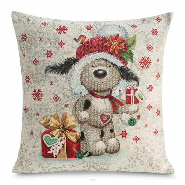 Poszewka świąteczna 45x45 6030 gobelinowa naturalna wzór świąteczny