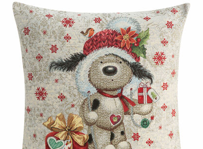 Poszewka świąteczna 45x45 6030 gobelinowa naturalna wzór świąteczny