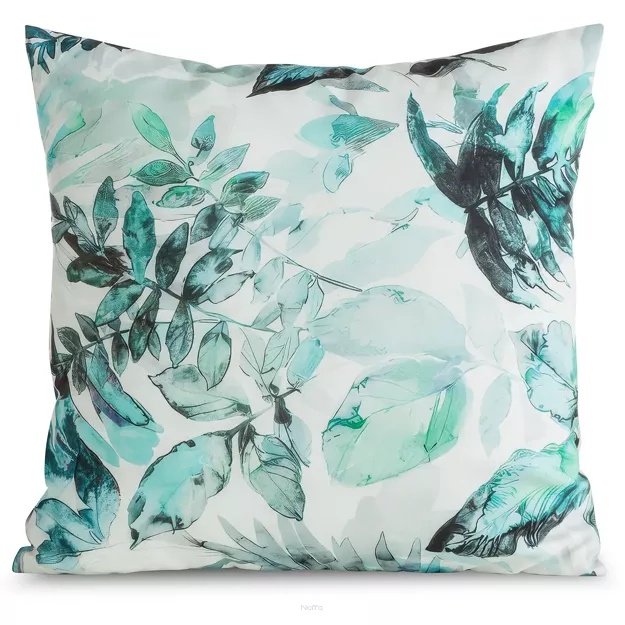 Poszewka dekoracyjna 45x45 GARDEN 2 biała z zielonym wzorem kwiatowym na taras wodoodporna