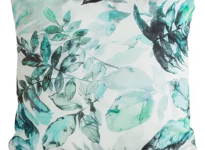 Poszewka dekoracyjna 45x45 GARDEN 2 biała z zielonym wzorem kwiatowym na taras wodoodporna