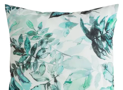 Poszewka dekoracyjna 45x45 GARDEN 2 biała z zielonym wzorem kwiatowym na taras wodoodporna