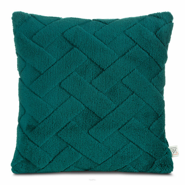 Poszewka 45x45 CARO ciemna zieleń puszysta typu flano z wytłaczanym wzorem Design 91