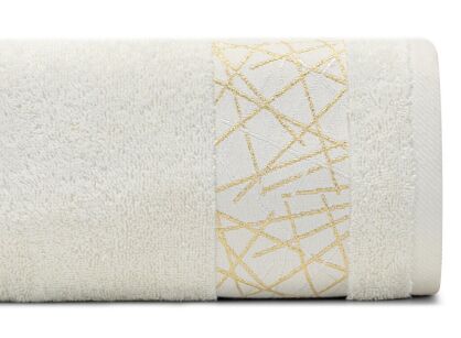 Ręcznik bawełniany 50x90 NIKA kremowy z bordiurą z metaliczną geometryczną nicią
