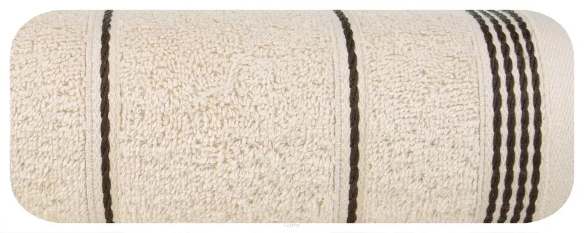 Ręcznik 50x90 MIRA beżowy zdobiony bordiurą w pasy 500 g/m2