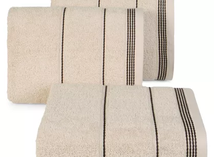 Ręcznik bawełniany 50x90 MIRA beżowy zdobiony bordiurą w pasy