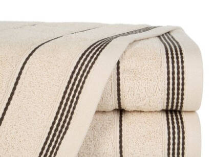 Ręcznik bawełniany 50x90 MIRA beżowy zdobiony bordiurą w pasy