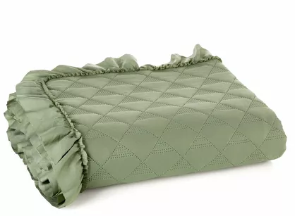 Narzuta jednokolorowa 220x240 VANESA jasna zieleń obszyta marszczoną falbaną