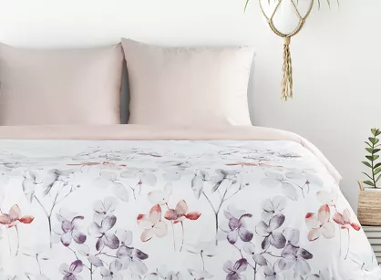 Pościel z mikrowłókna 160x200 VERANO 8 biała pudrowy róż wzór kwiatowy Design 91