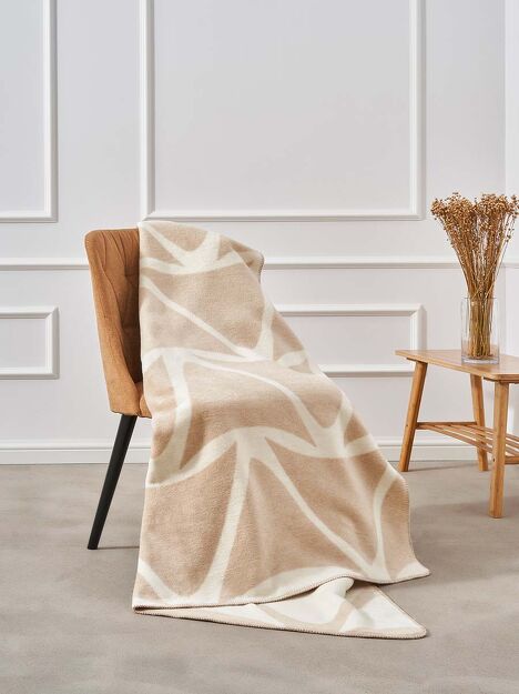 Koc bawełniany 150x200 2136-2 biały beżowy fale wykończony szydełkiem