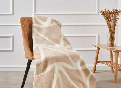 Koc bawełniany 150x200 2136-2 biały beżowy fale wykończony szydełkiem