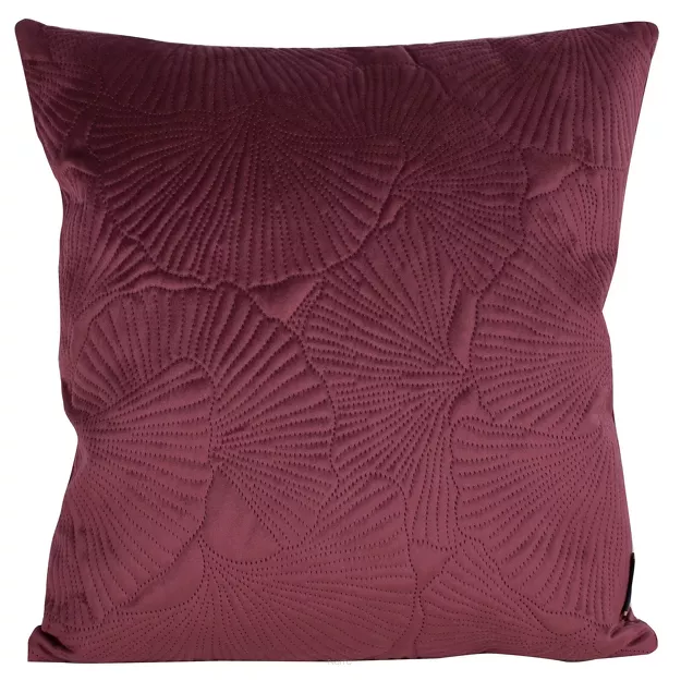 Poszewka welwetowa 45x45 VELVET 58A bordowa z wzorem liści miłorzębu