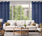 Zasłona na przelotkach 140x250 EVI granatowa z błyszczącym srebrnym nadrukiem geometrycznym - 9