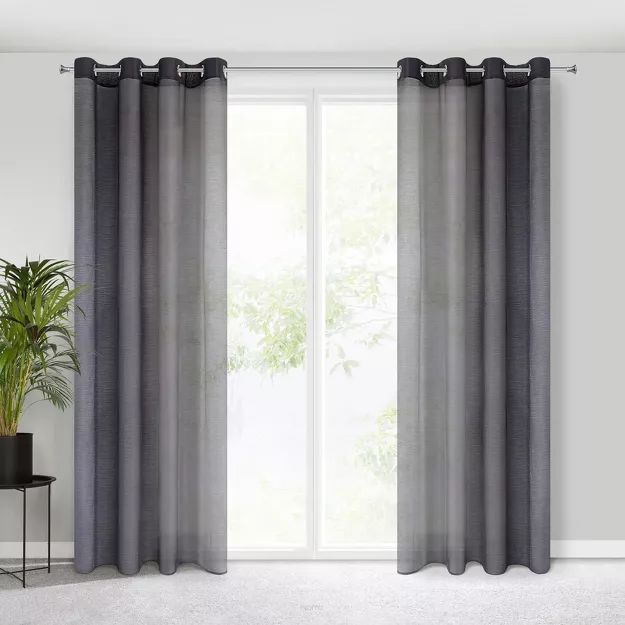 Firana na przelotkach 140x250 REBECCA jednokolorowa grafitowa o strukturze drobnego deszczyku