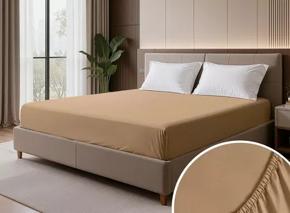 Prześcieradło z satyny bawełnianej z gumką NOVA 3 ceglane 160x200