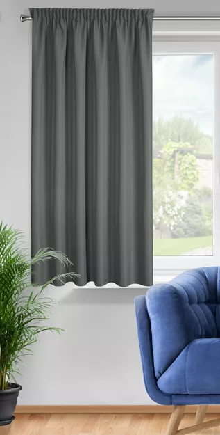 Zasłona na taśmie 140x175 RITA jednokolorowa grafitowa z miękkiej tkaniny