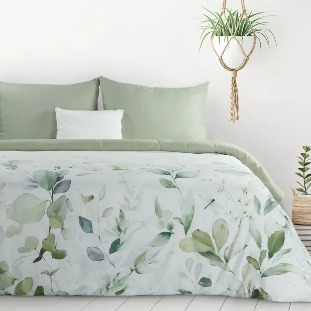 Pościel z mikrowłókna 220x200 VERANO 10 biała oliwkowa wzór kwiatowy Design 91