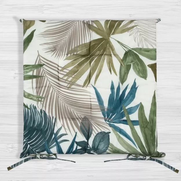 Poduszka 40x40 GARDEN beżowa wzór botaniczny siedzisko na krzesło pikowana z troczkami wodoodporna