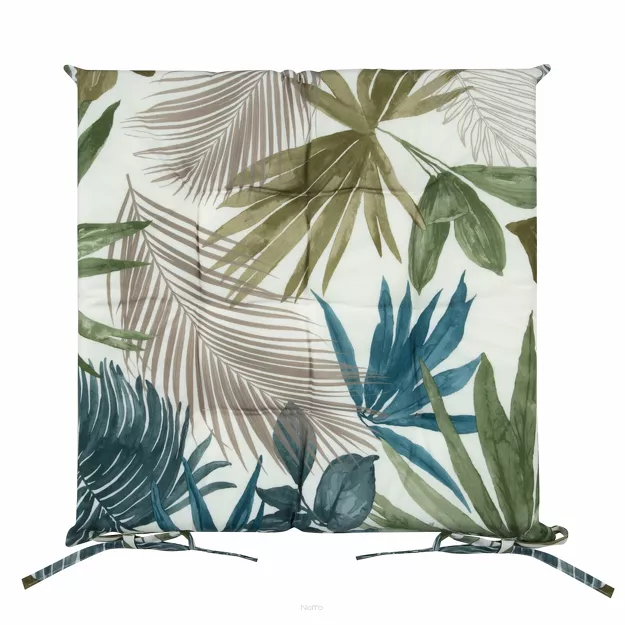 Poduszka 40x40 GARDEN beżowa wzór botaniczny siedzisko na krzesło pikowana z troczkami wodoodporna