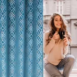 Zasłona na przelotkach 140x250 ARETA welwetowa ciemny niebieski ze srebrno złotym nadrukiem w stylu boho - 14