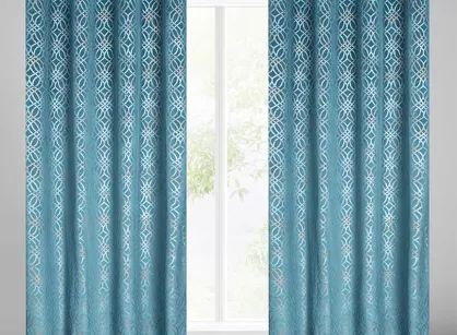 Zasłona na przelotkach 140x250 ARETA welwetowa ciemny niebieski ze srebrno złotym nadrukiem w stylu boho