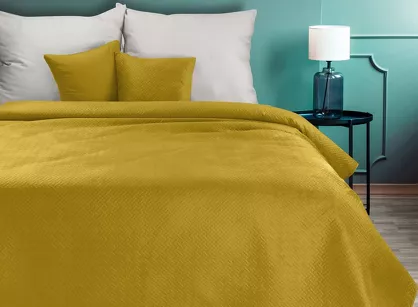 Narzuta welwetowa 200x220 LUIZ 5 musztardowa w geometryczny wzór