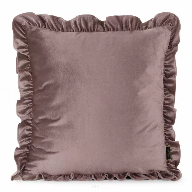 Poszewka welwetowa 45x45 jednokolorowa BRENDA pudrowa z falbanami
