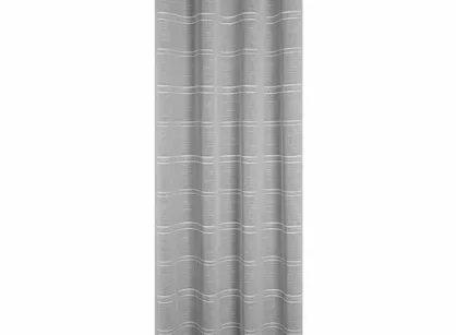 Firana na przelotkach 140x250 ARCADIA srebrna o strukturze delikatnego deszczyku zdobiona paseczkami z tkaniny szenilowej