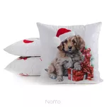 Poszewka świąteczna 45x45 214 welwetowa biała czerwona z pieskiem świątecznym - 2