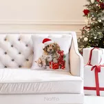 Poszewka świąteczna 45x45 214 welwetowa biała czerwona z pieskiem świątecznym - 3