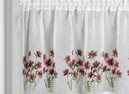 Zazdrostka gotowa w tunelu 150x60 ISA biała z etaminy zdobiona koronką z nadrukiem kwiatowym